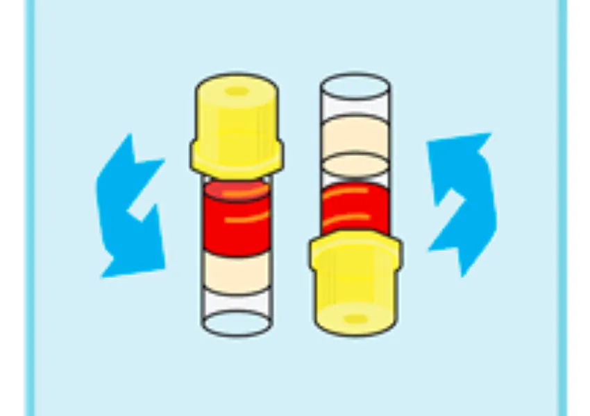 Blue background with two test tubes filled with blood.