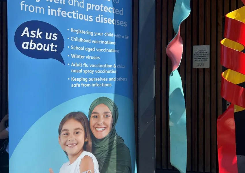 Barnet roll up banner which provides information on vaccinations.