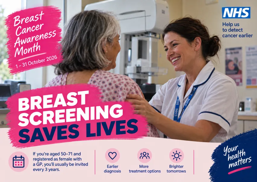 A woman screening her breast for cancer