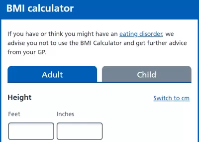 Screen shot of the BMI healthy weight calculator 