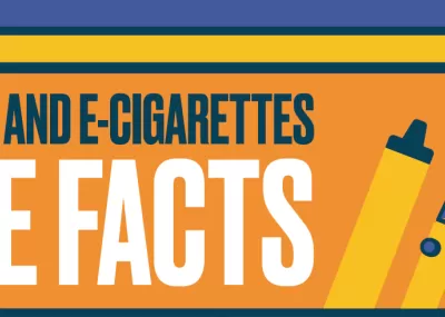The facts about vaping and e-cigarettes. White writing on orange background.