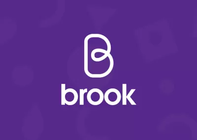 Brook Logo: Letter B in a heart shape with the word brook sitting underneath with a purple background.