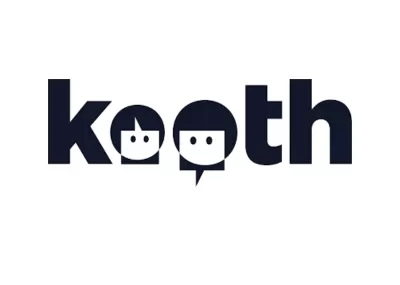 Kooth logo, black letters on a white background, with 2 faces and a speech bubble making up the 'oo's.