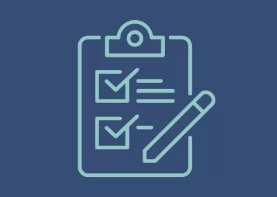 Illustration of a clipboard and pencil on a dark blue background