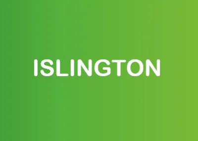 Green background with Islington in white text
