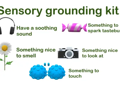White background with a list of 5 things that can soothe your 5 senses.